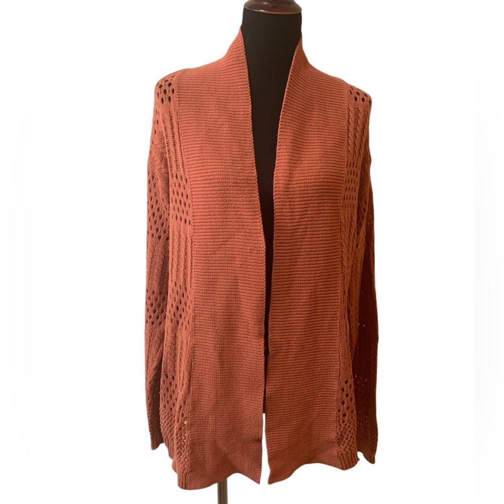 Linda Matthews New York Burnt Orange Open Cardigan Sweater Women’s Size Large